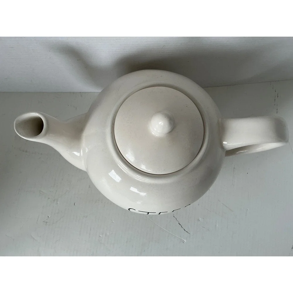 Rae Dunn STEEP Ceramic Teapot Farmhouse Style Cream White Large Tea Pot